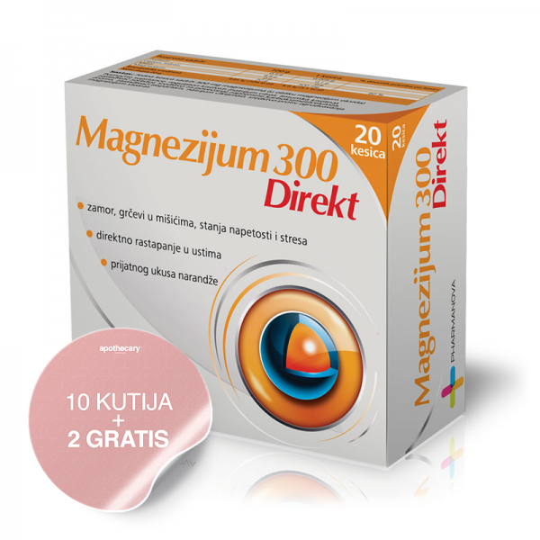 Pharmanova Magnezijum 300 Direkt 20 kesica (10 kutija + 2 GRATIS)