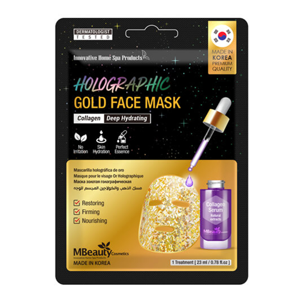 MBeauty Cosmetics Holographic Gold Face Mask maska za lice u zlatnoj hologramskoj foliji za intenzivnu hidrataciju 23ml